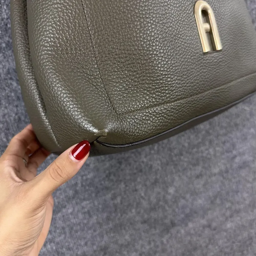 Furla Primula Hobo Bag Pebbled Leather Shoulder Tote Green Luxury Chic Office